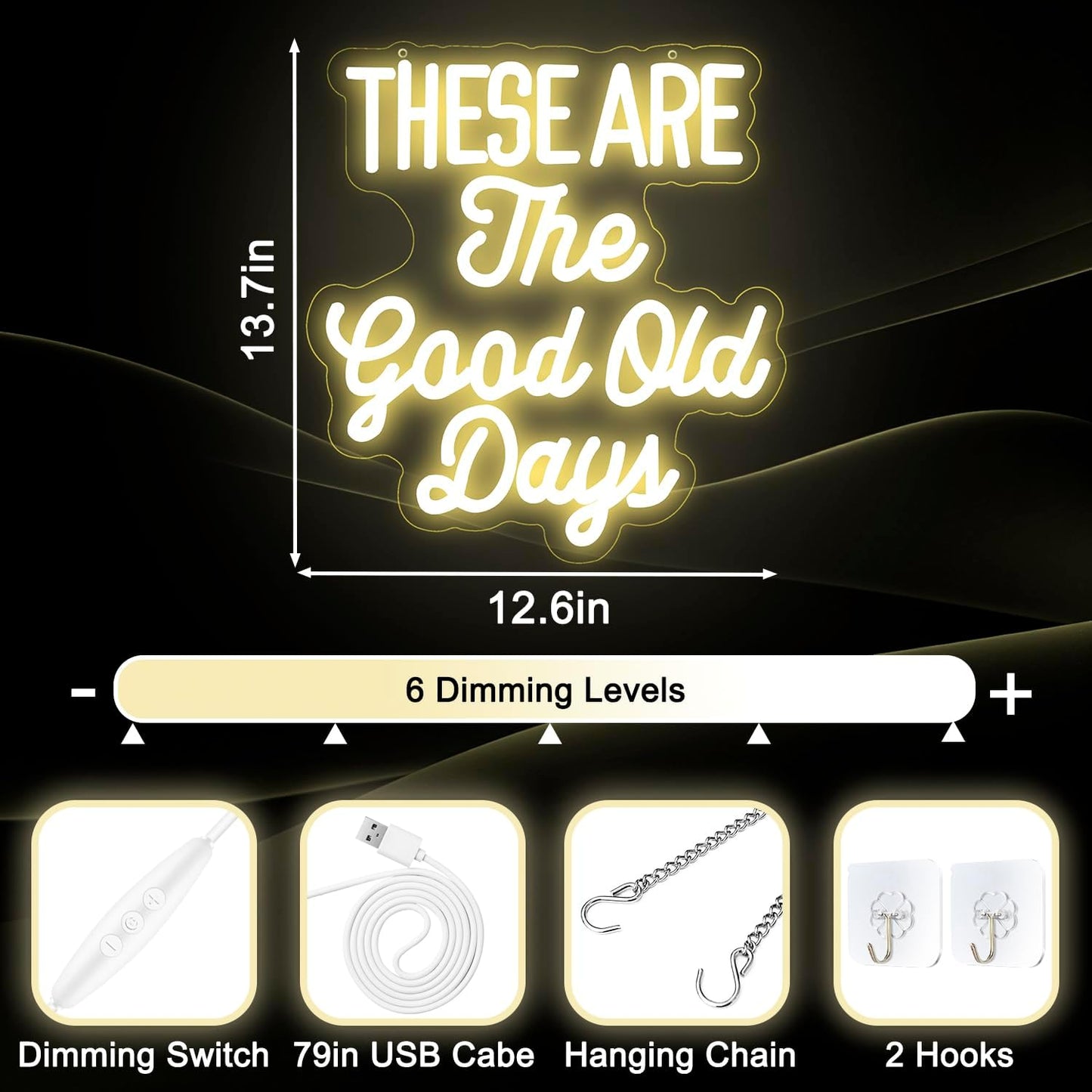 These Are The Good Old Days Neon Sign Dimmable Neon Signs for Wall Decor Inspirational LED Signs USB Light Up Sign for kids Girl Boy Room Wall Decor Nursery Bedroom Playroom Decoration Essentials