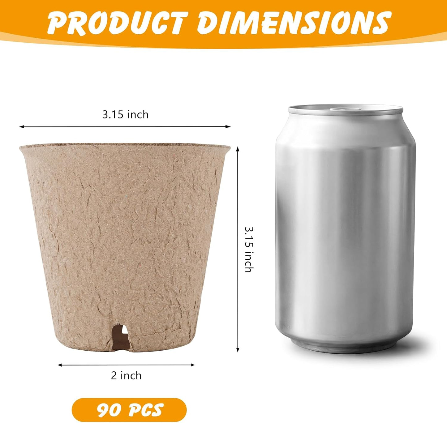 90-Pack 3.15 Inch Peat Pots for Seedlings with 100Plant Labels, Seed Starter Pots with Drainage Holes, Nursery Pots for Garden Planting