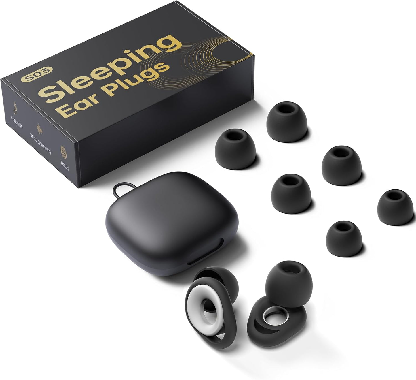 Ear Plugs for Sleeping Noise Cancelling Earbuds, Reusable Silicone Earplugs for Sleeping, High Fidelity with Mute Layer for Snoring Solution for Travel,Focus,45dB Noise Reduction (Black-White)