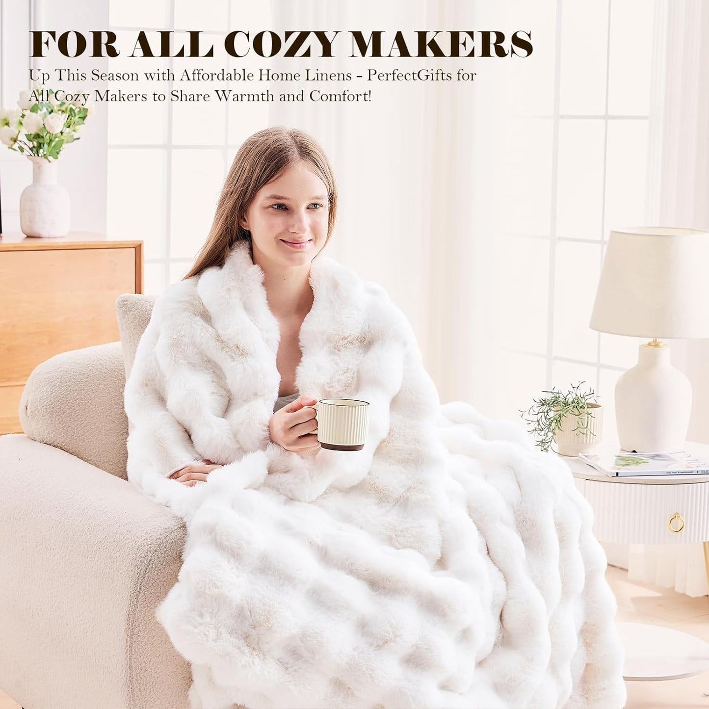 Faux Fur Twin Blanket for Couch, 1000 GSM Cozy Fuzzy Fluffy Soft Plush Thick Bubble Sherpa Blanket for Sofa Bedroom Living Room, Mothers Day Birthday Gifts for Women Home Decor