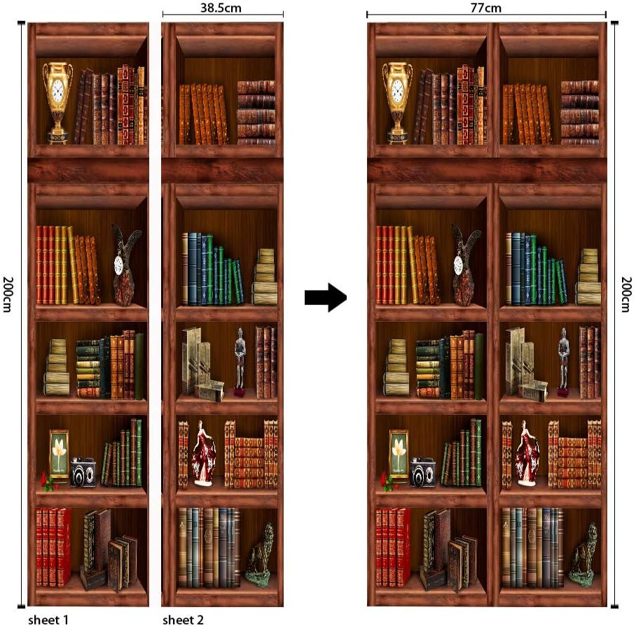 COLORSPRING 3D Book Shelf Door Mural Wallpaper Stickers Self-Adhesive Decor Removable for Home Room Decoration (MT-262)