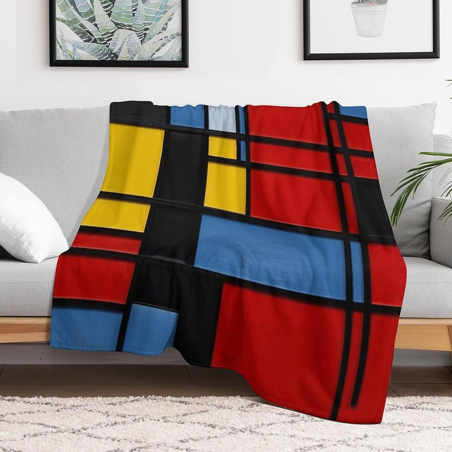 Composition in Red Yellow Blue And Black Throw Blanket for Couch Super Soft Warm Lightweight Throw Blankets Cozy Flannel Bed Blanket Cute Decorative Blankets for All Seasons Home Decor Gift 30"*40"（76