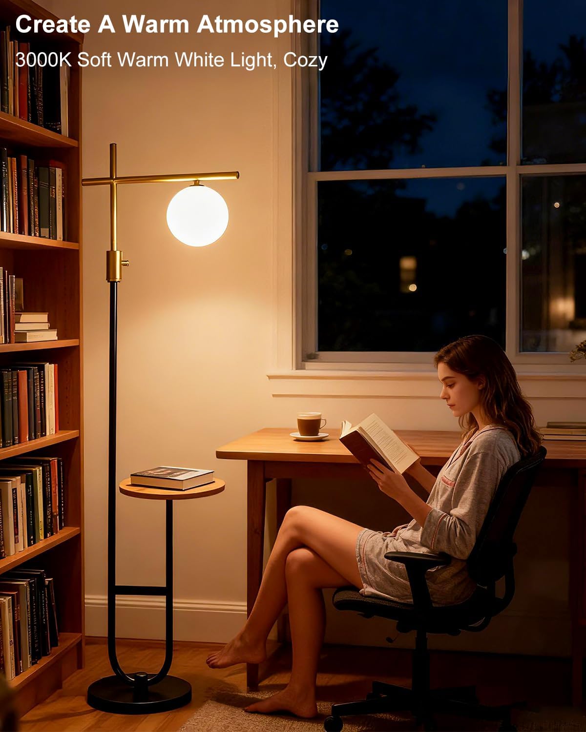 Floor Lamp with Shelves, Modern Standing Tall Lamp with Milky White Globe Lampshade, Cross-Shaped Lamp Head and U-Pole Base Style Floor Lamps for Living Room, 66IN Gold & Black Dimmable
