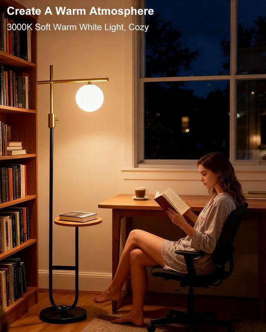 Floor Lamp with Shelves, Modern Standing Tall Lamp with Milky White Globe Lampshade, Cross-Shaped Lamp Head and U-Pole Base Style Floor Lamps for Living Room, 66IN Gold & Black Dimmable