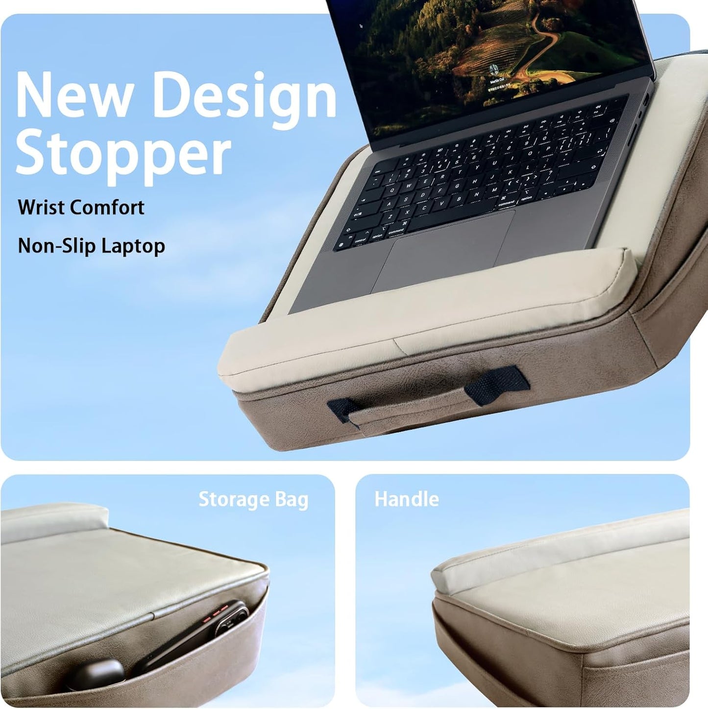 Breathable Laptop Pillow, Ultra Lightweight Lap Desk with Cushion (Beige, Lap Desk with Wrist Rest)