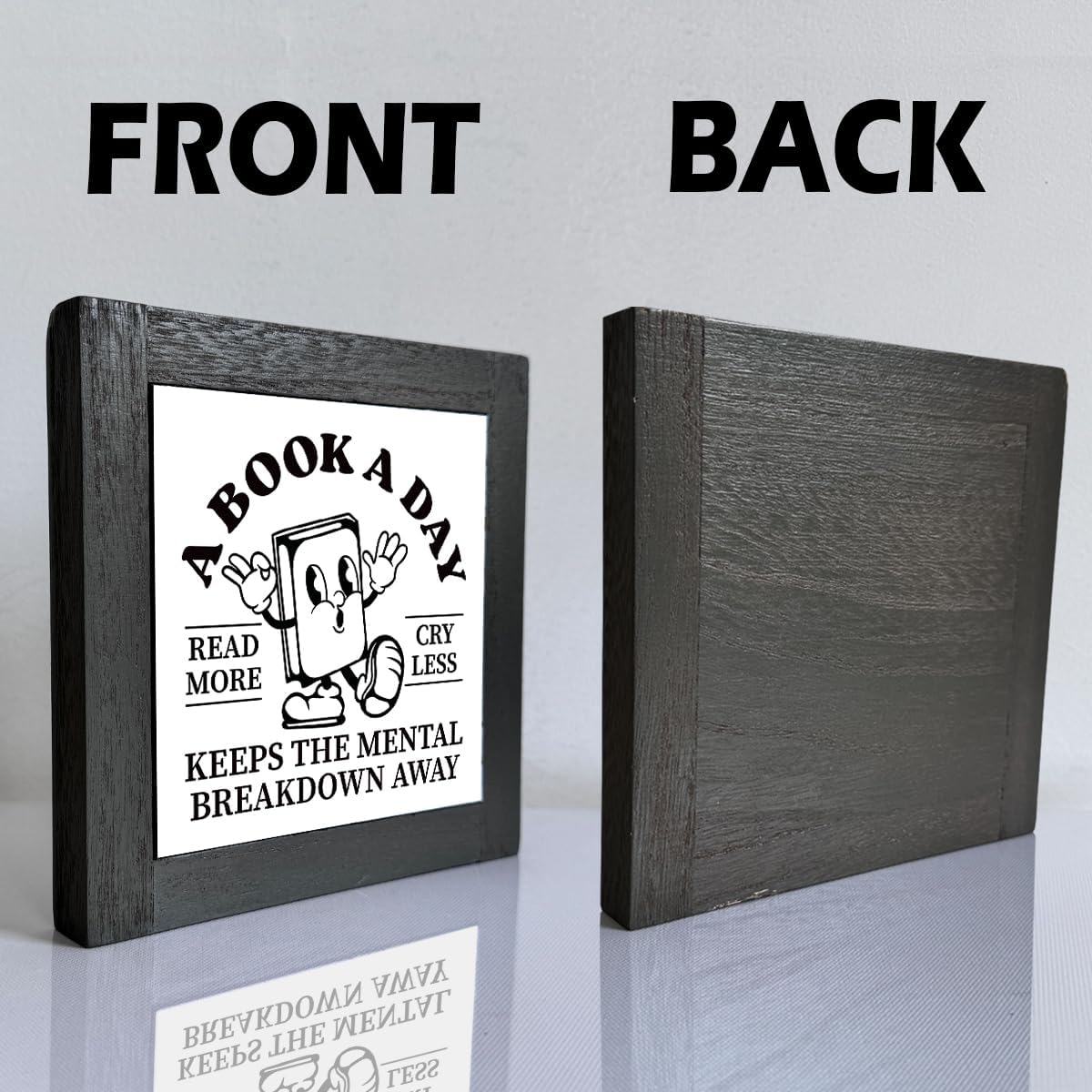 Farmhouse Wood Sign, A Book A Day Keep The Mental Breakdown Away Sign, Black Wooden Box Sign, Inspirational Book Quote Sign, Bookstore Decor, Book Themed Decoration, Library Decor, Book Lover Gift 46