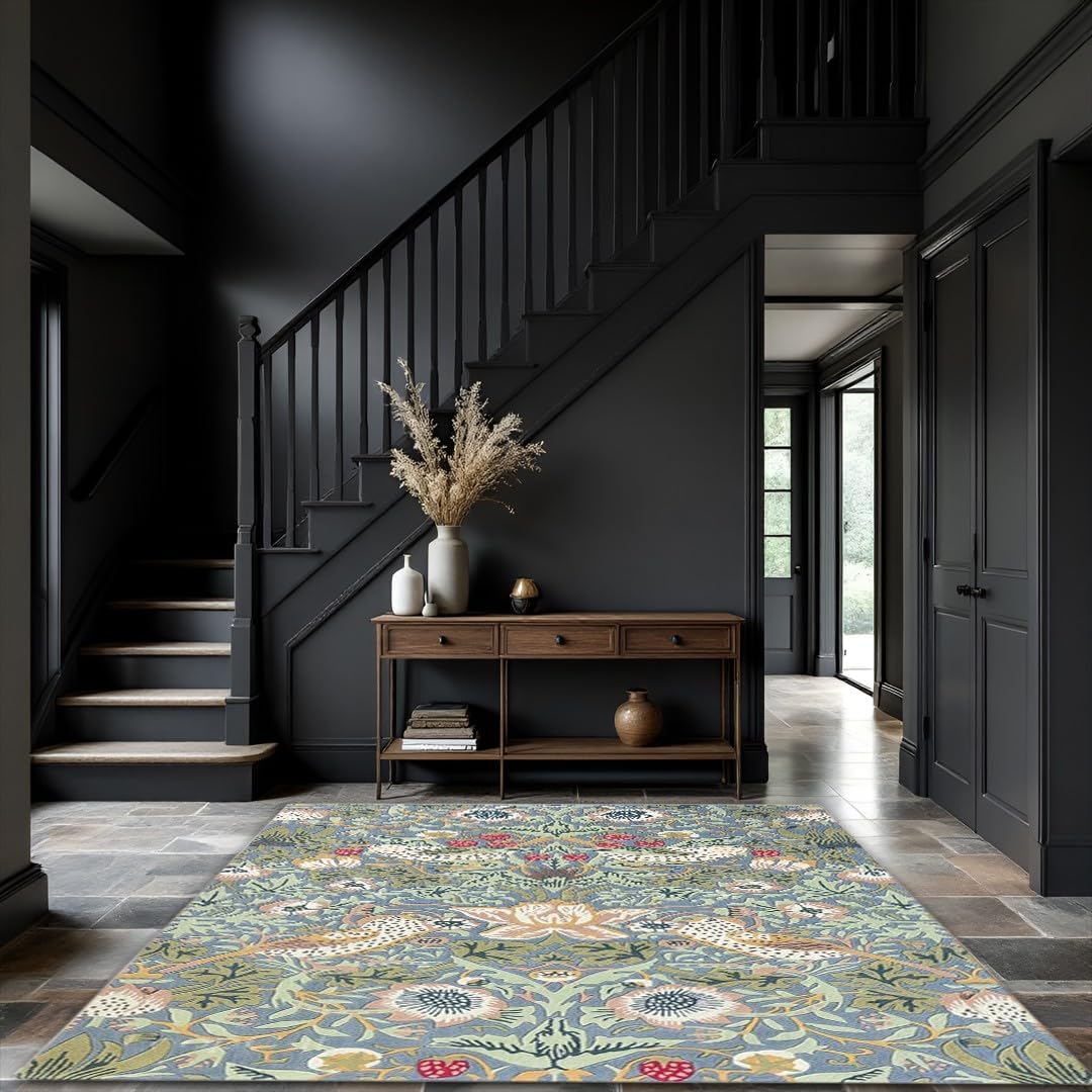 Contemporary Strawberry Wool Area Rug – Handmade Garden-Inspired Floral & Botanical Carpet | Thick, Durable Design, Perfect for Living Room & Bedroom. (10' x 8')