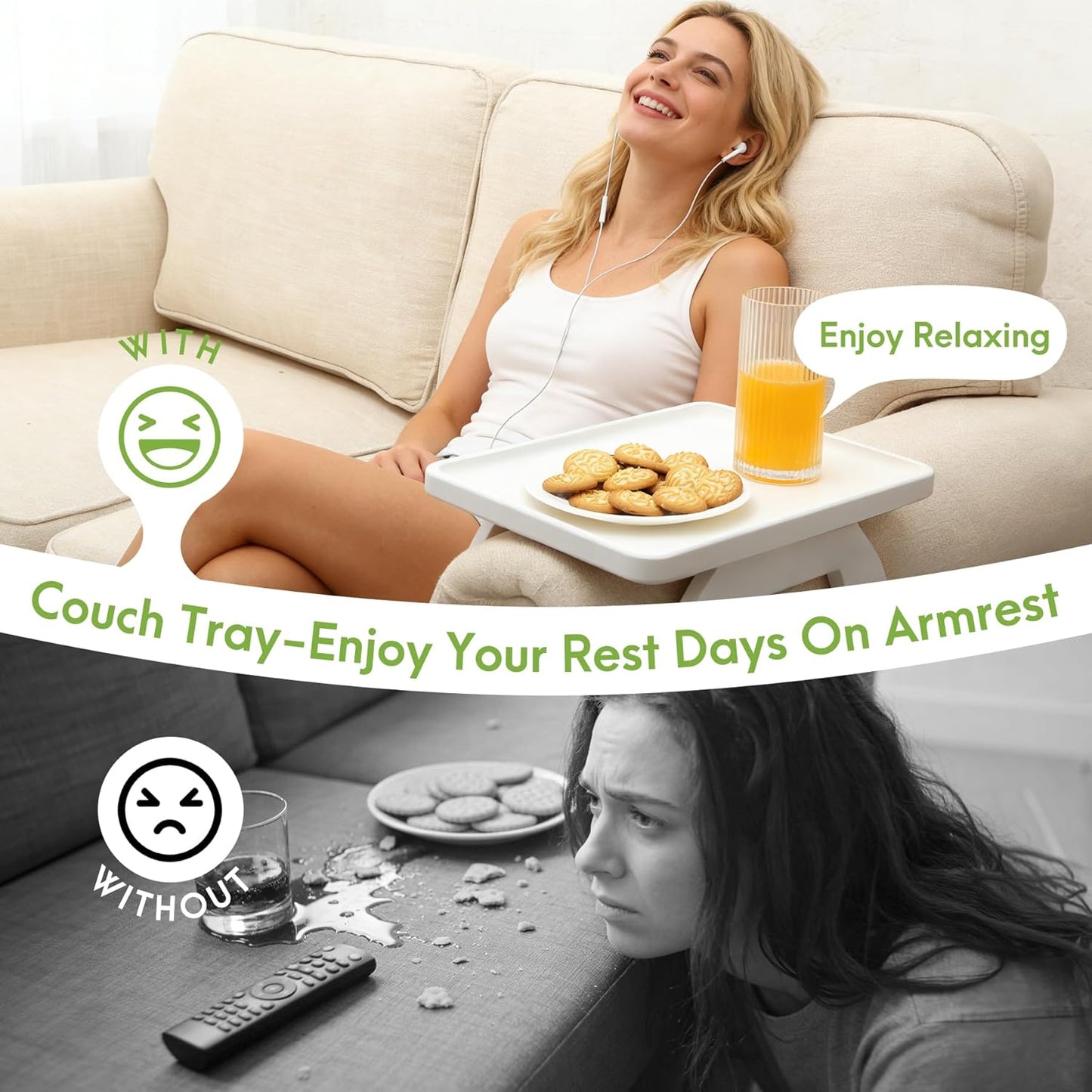 SINWANT Couch Arm Table,Bamboo Couch Arm Tray Clip on Sofa Armrest,Chair Side Table for Small Spaces Drink Eating Dinner