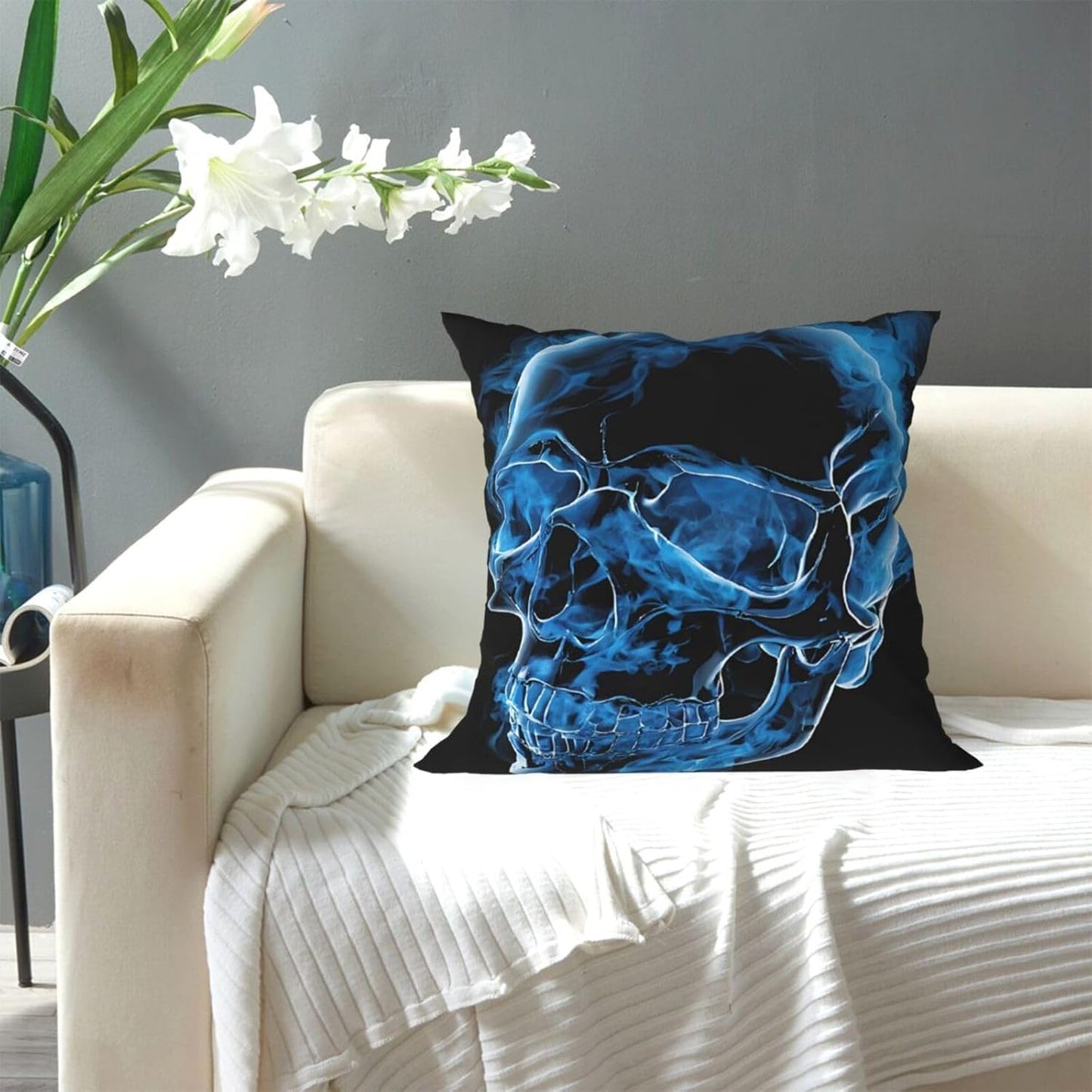 All-Season Square Pillow Covers 18"X18", Skull, Decorative Throw Pillow Covers for Sofa Bed Couch, Hidden Zipper Cushion Cover, Square Lumbar & Accent Pillowcases for Home Decor