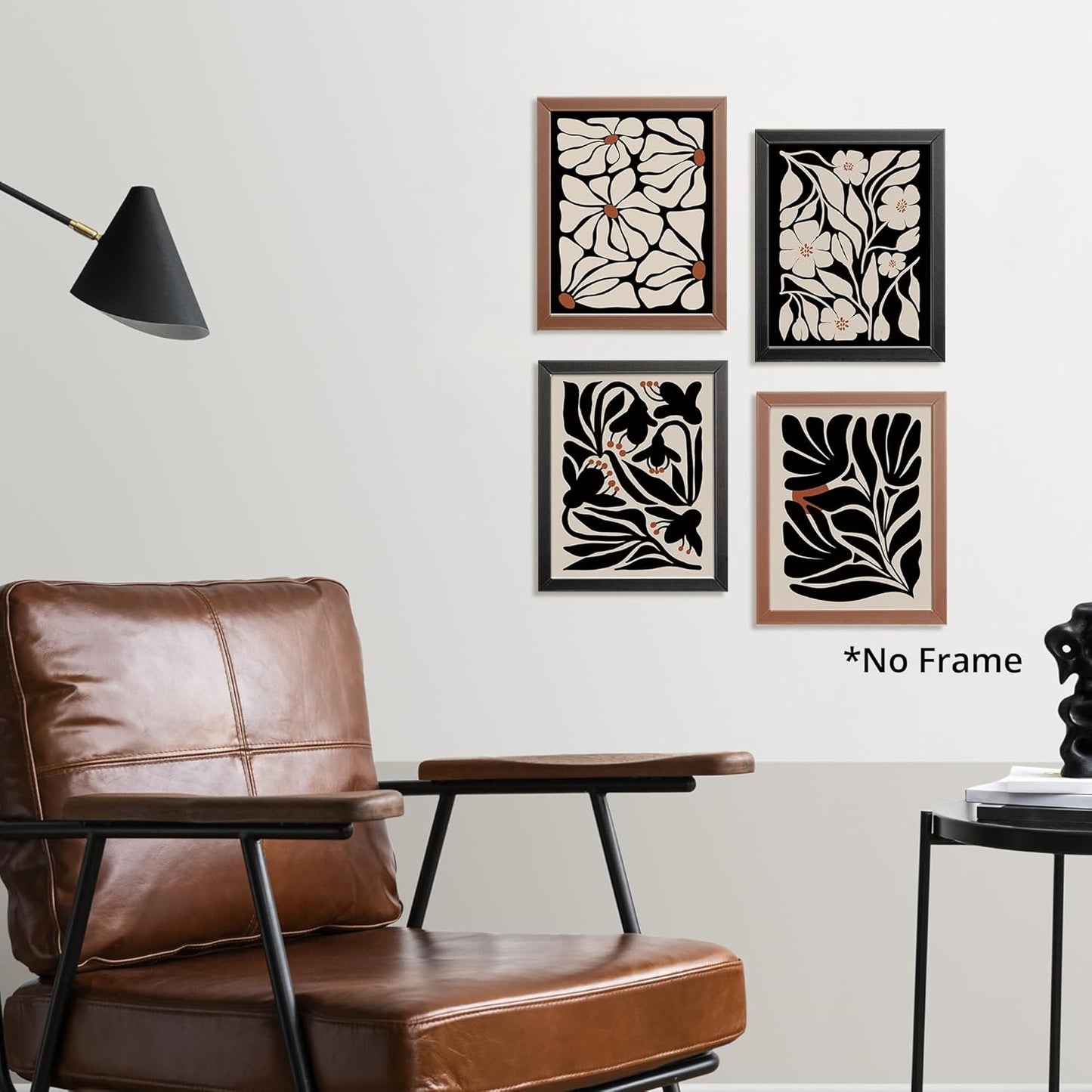 Abstract Boho Black flowers Plant Poster Prints for Home Living Girl Room Dorm Office Decor,Vintage Botanical Bohemian Neutral Floral Decorations Prints Aesthetic Wall Art Unframed 4pcs