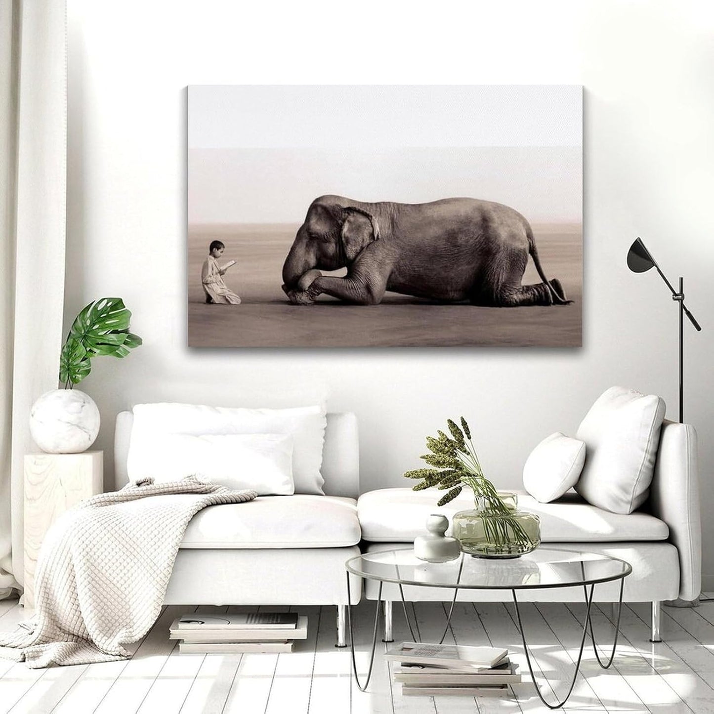 Boy Reading To Elephant Poster Wall Art Paintings Canvas Wall Decor Home Decor Living Room Decor Aesthetic 16x24inch(40x60cm) Frame-style