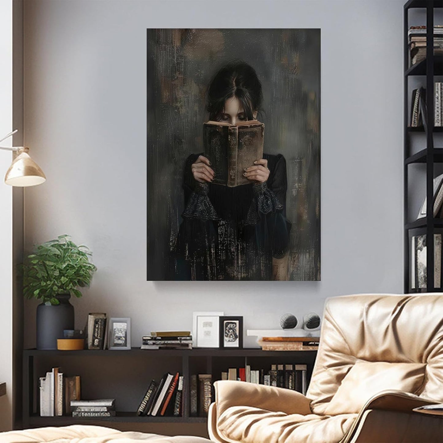 Dark Academia Canvas Wall Art Gothic Victorian Woman Reading Magic Book Poster Print Antique Oil Painting Canvas Print Book Lover Gift Bedroom Gallery Wall Decor 12x16 Incth Unframed