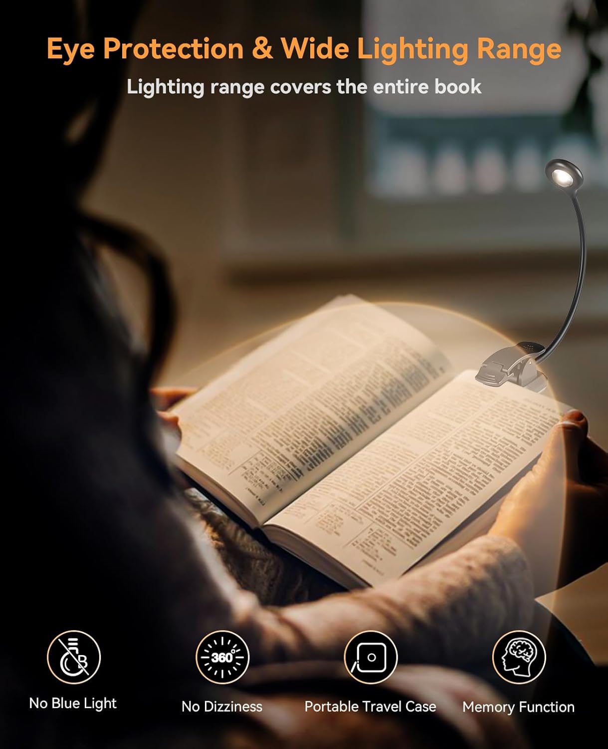 Rechargeable Book Light for Reading at Night, Reading Light with 1200 mAh Battery, Stepless Dimmable Reading Lights for Books in Bed, Portable Clip Book Lights with Case