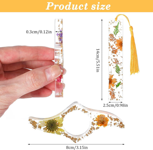 4 Pcs Book Page Holder, Dried Flower Thumb Book Page Holders for Reading, Transparent Floral Resin Bookmarks Holder with Tassels, Reading Accessories for Book Lovers Students Teachers