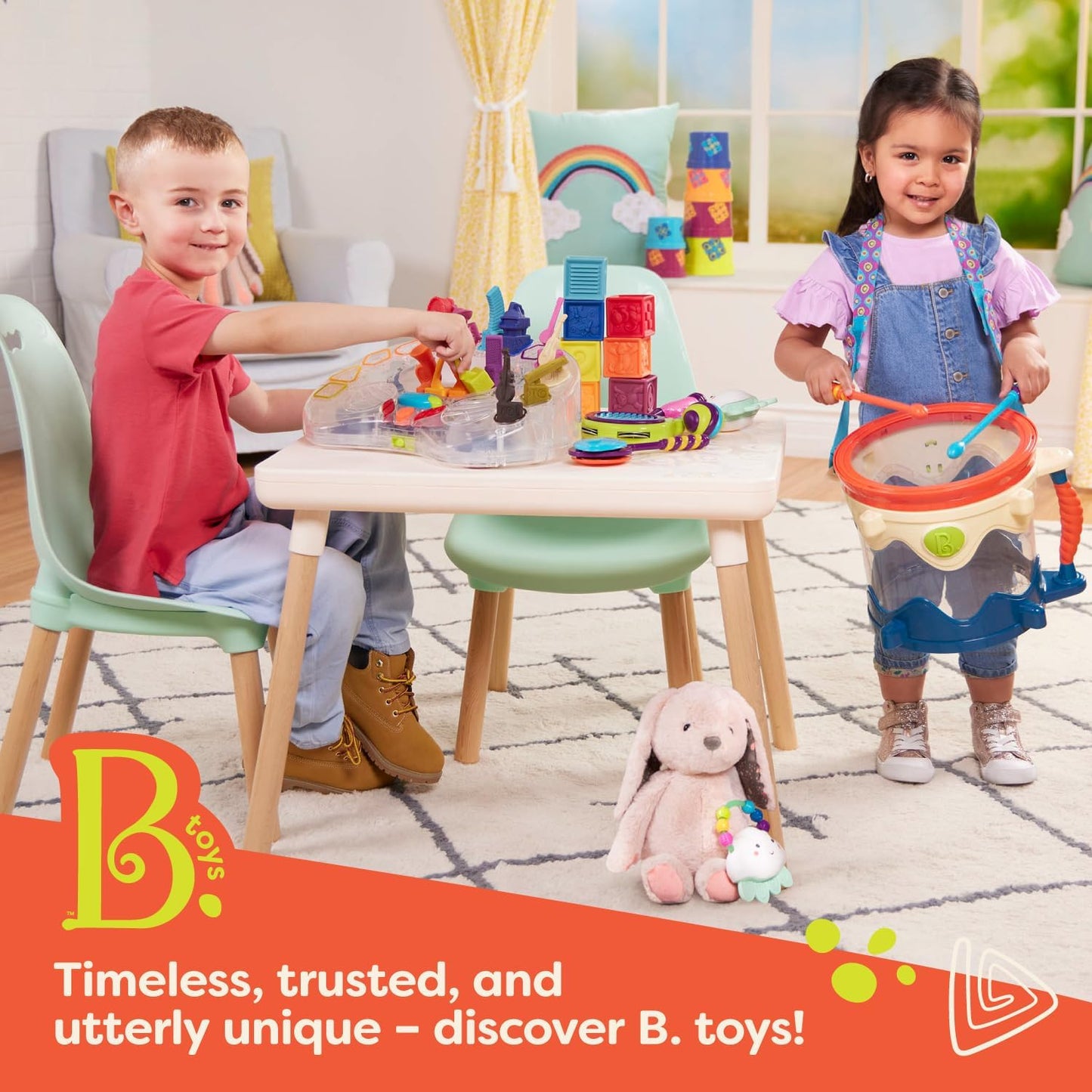 B. toys – Imagination Station – Creative Kids Lap Desk – Lap Desk for Art, Coloring, Writing – Portable Table with Storage Space – Reusable Sticker Set – 3+ Years