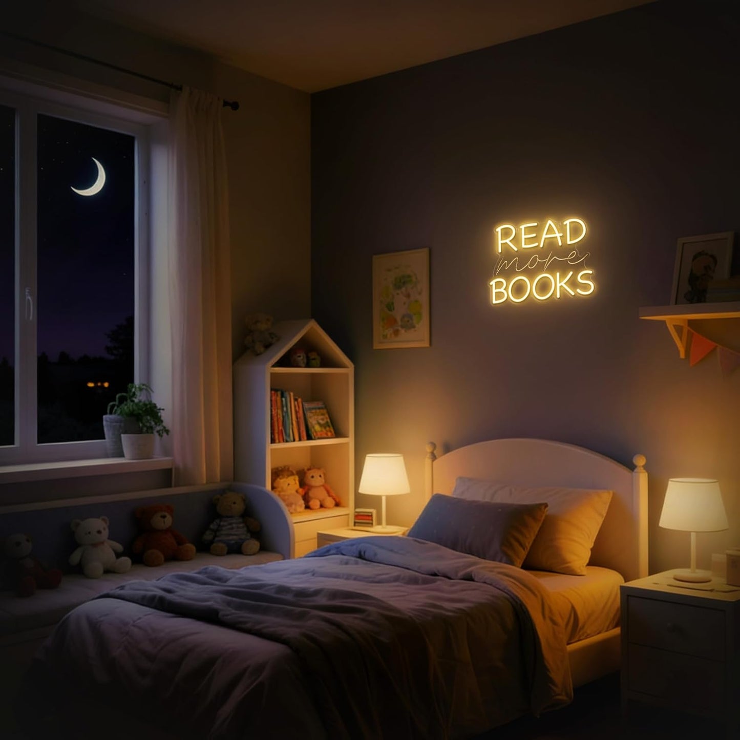 Kavaas Read More Books Neon Sign Reading Corner LED Light Neon Signs for Library Classroom Book Club Wall Decor -Best Back to School Gifts for Teens Kids