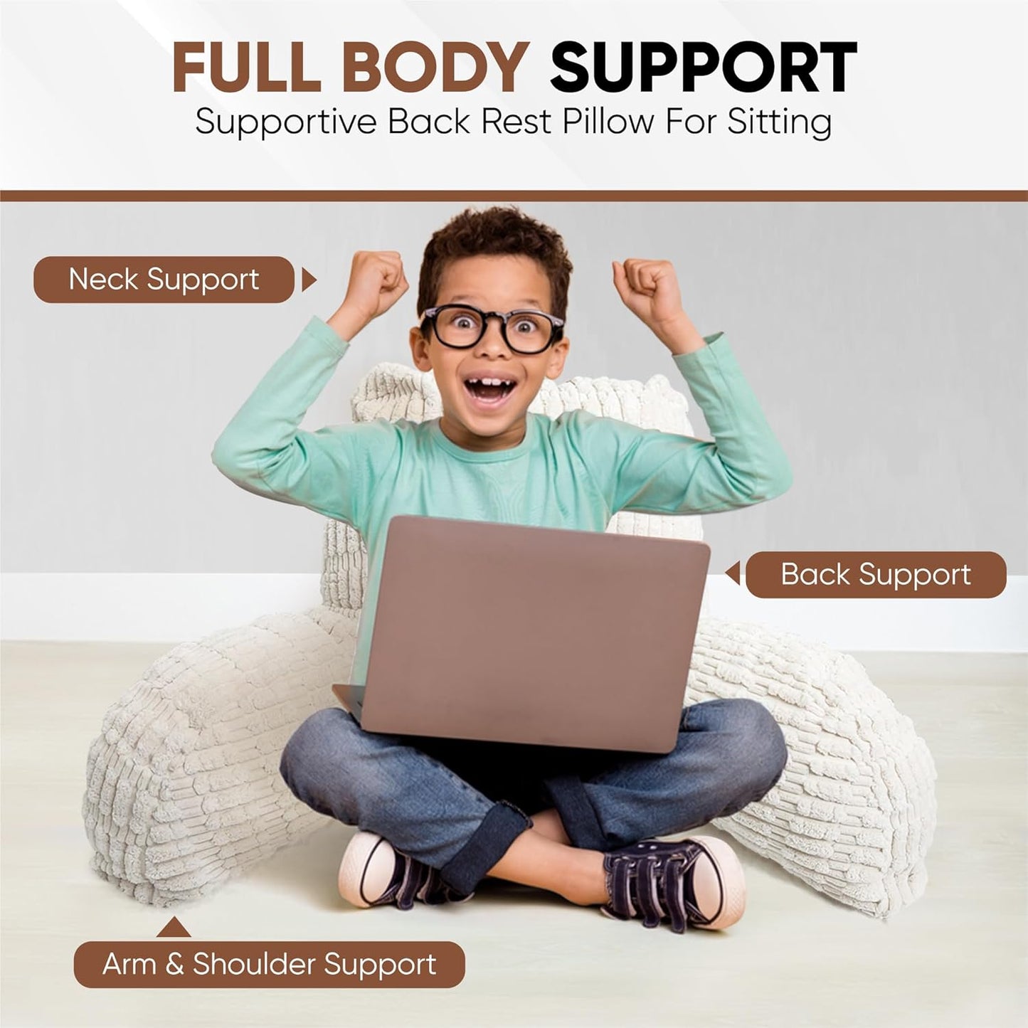 Comfy Reading Pillow with Arms - Supportive Backrest for Bed and Floor Lounging, Perfect for Reading and Relaxing