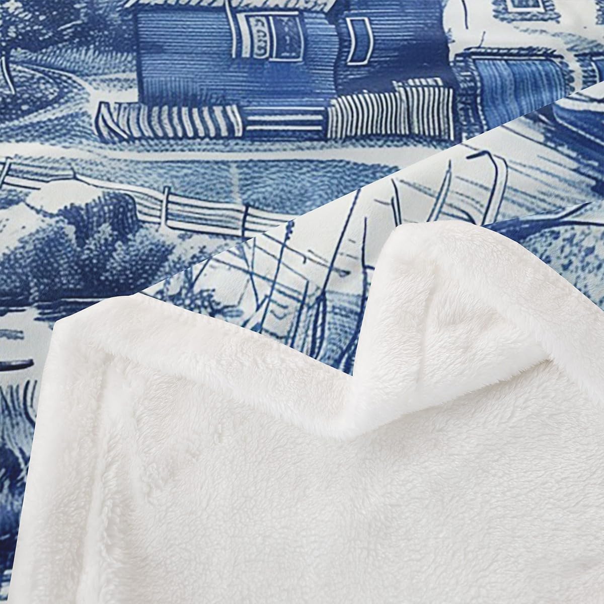 Erosebridal Vintage Dutch Windmill Plush Blanket Throw 50x60 Delft Blue Farm Throw Blankets Rustic Farmhouse Blanket