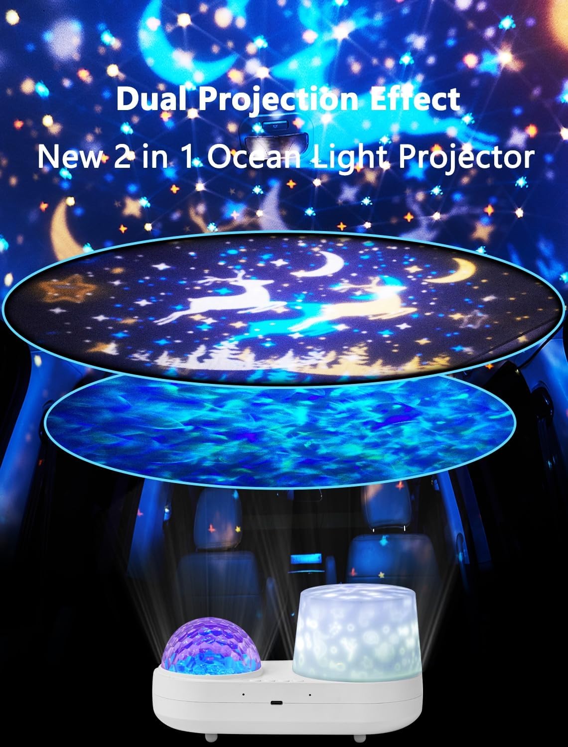 Ocean Wave Projector Night Light for Kids Bedroom - 10 Color Ocean Waves + 6 Films, 360 Rotation Timer for Kids, Baby Girls, Birthday, Christmas, Gifts, Ceiling, Room Decor