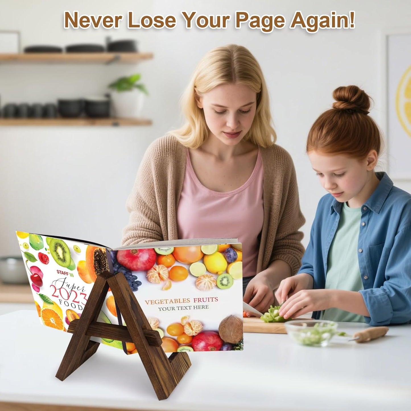 Wooden Cookbook Stand for Kitchen Counter, Rustic Adjustable Recipe Book Holder & iPad Display Stand, Plate or CD Holder, Cooking Gift Thanksgiving Day Christmas Gift for Mom, Grandma, Women