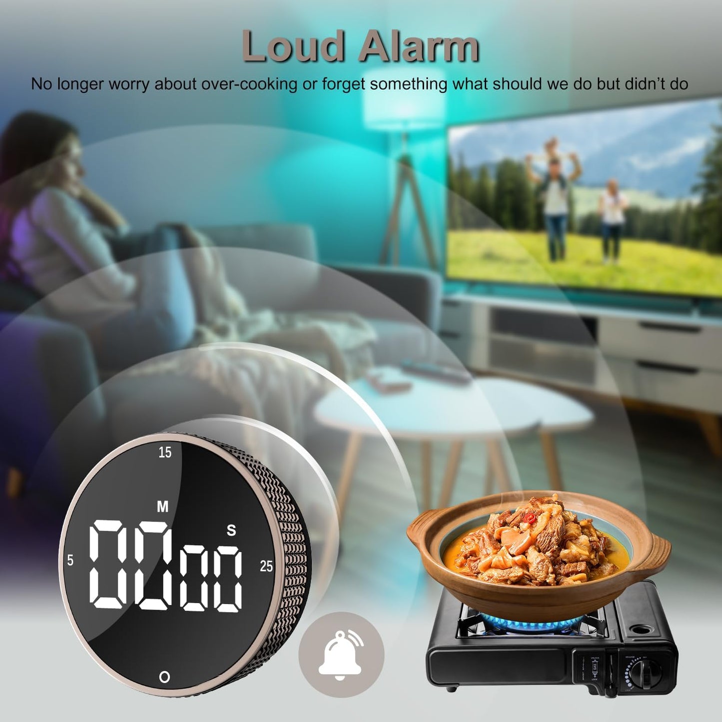 Digital Kitchen Timer with LED Display, 99 Minutes Rotating Pomodoro Timer for Classroom, Fitness, Office, Magnetic Countdown & Countup Time Management Tool.