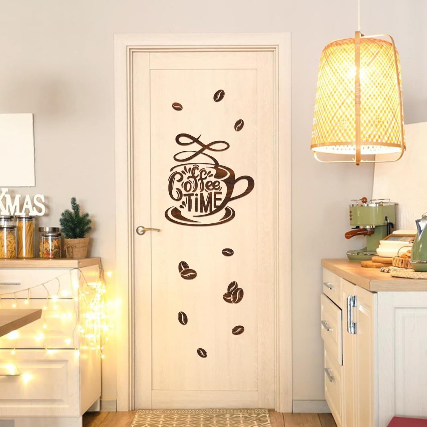 Yovkky Coffee Time Wall Decals Stickers, Coffee Beans Tea Cup Home Kitchen Bar Decor, Cafe Shop Pub Restaurant Office Decorations Art
