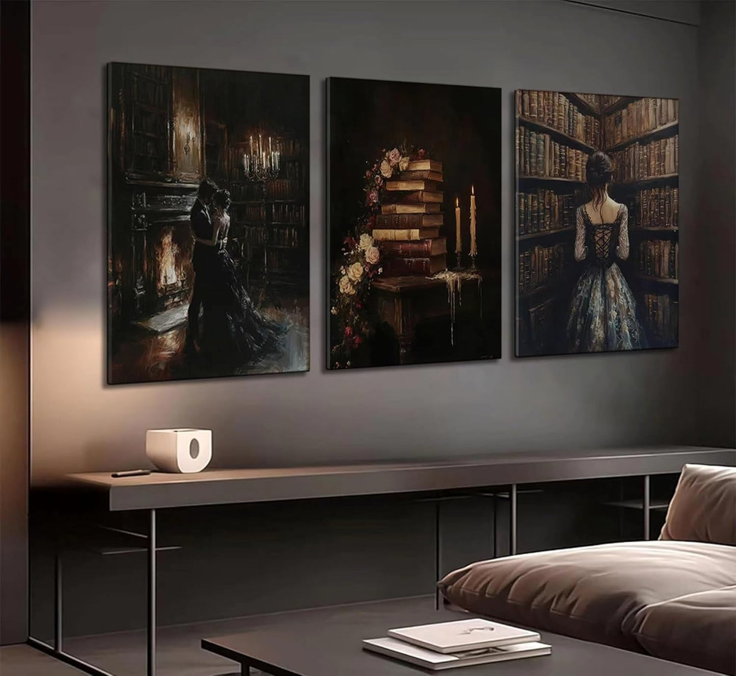 3pcs Vintage Library Canvas Wall Art Gothic Dark Academia Aesthetic Posters Prints Paintings Victorian Antique Book Wall Decor Pictures for Living Room Bedroom Reading Room Home Decorate Unframed