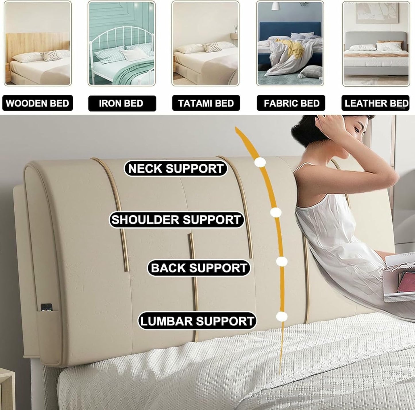 Orange,Straps/79x23x2In,Wall Mounted Rectangle Headboard Upholstered Reading Pillow,Large Bed Backrest Stripe Soft Bag Headboard Support Cushion for Bedroom Sofa Bunk Bed