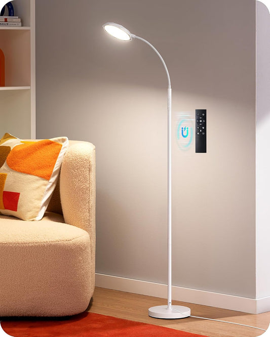 EDISHINE Gooseneck Floor Lamp, 1300LM LED Floor Lamps for Living Room, 4CCT Color Temperature Dimmable Standing Lamp, Remote & Touch Control, 30/60Min Timer Reading Light for Bedroom Office White