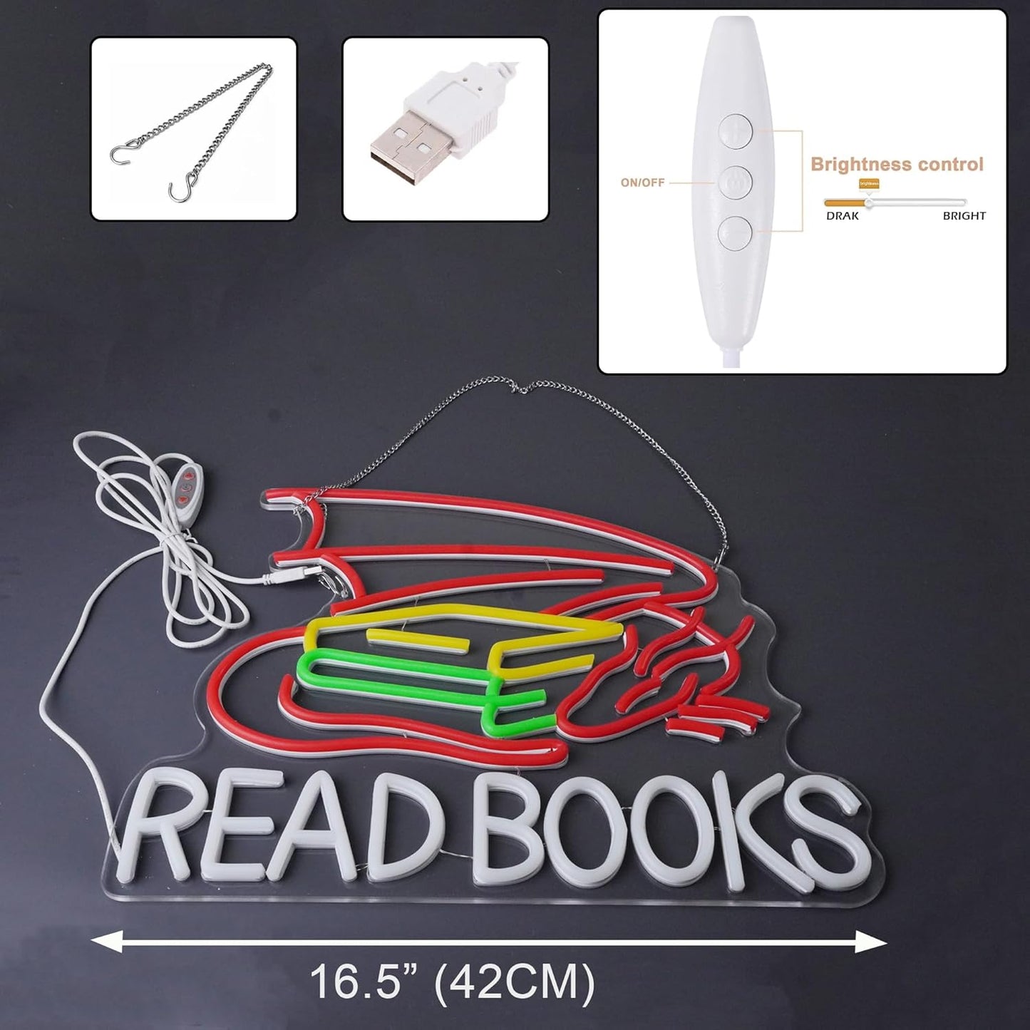 Dragon Read Books Neon Sign Led Light, Neon Wall Sign For Bedroom, Reading Room, Study Space, Library, Bookstore Decoration Gift For Men Women Kids Book Lovers