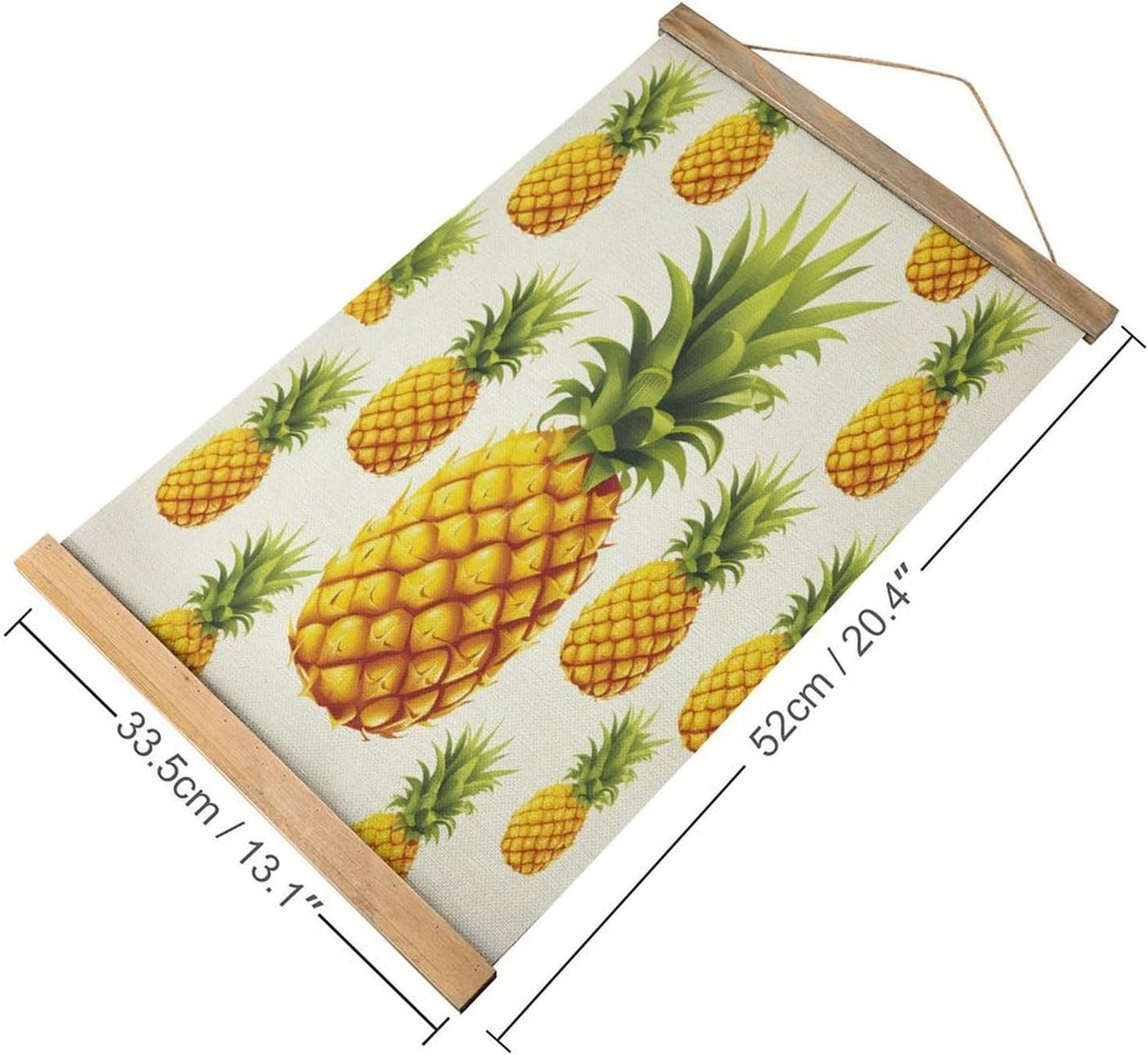 Vintage Yellow Pineapple on White Background Illustration Poster with Wooden Frame Personalized Linen Hanging Scroll Painting Rustic Wall Hanging Illustrative Modern Artwork Decor for Home Living Room