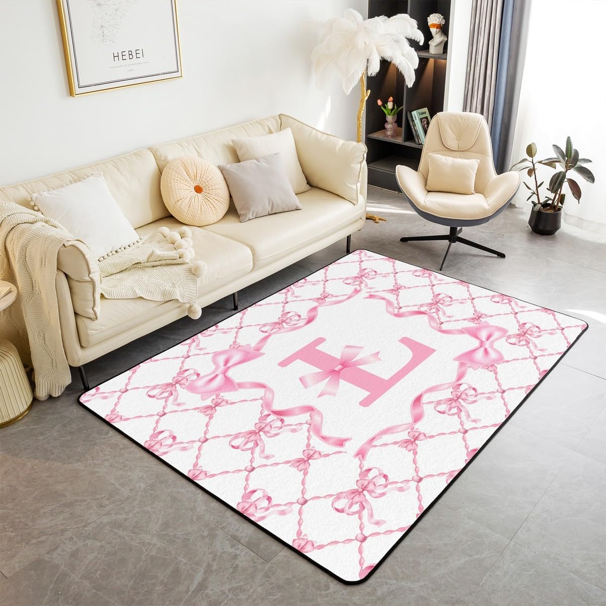 Erosebridal Kids Bowknot Area Rug 4'11" x 3'3" for Girls Initial Letter L Carpet for Mom/Daughter/Sister/Girlfriend Pink Bow Indoor Floor Mat