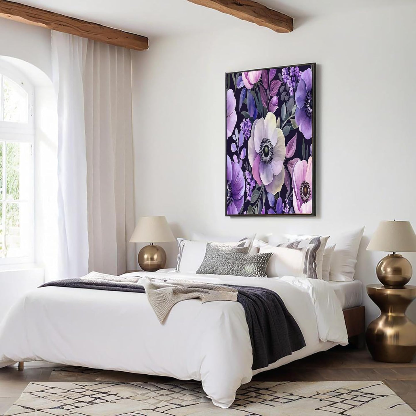 GDJSMIN Artistic Botanical Illustration Wall Art, Watercolor Anemone Pattern Poster for Reading Room Living Room Decor 12x 16 inch Unframed