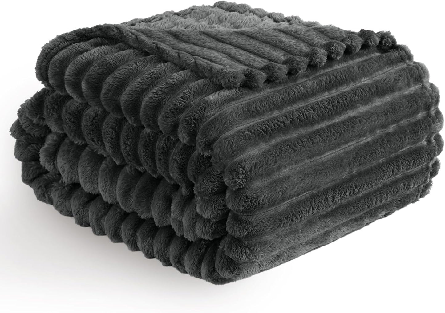 Vessia Flannel Fleece Throw Blanket for Couch,Sofa,Bed, 300GSM Striped Grey Throw Blanket for Adults and Kids, Super Soft Warm Cozy Lightweight Home Decor for All-Season(50x70inch)