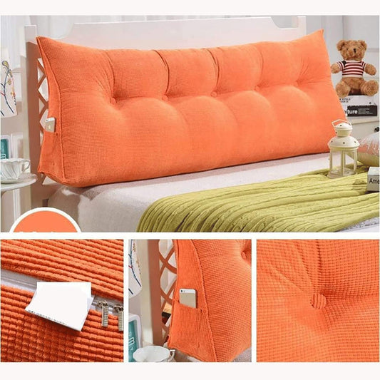 Large Headboard Backrest Triangular Reading Pillow Bolster Positioning Support Wedge Pillow with Removable Cover(Size:180x20x50cm(71x8x20inch),Color:Orange)