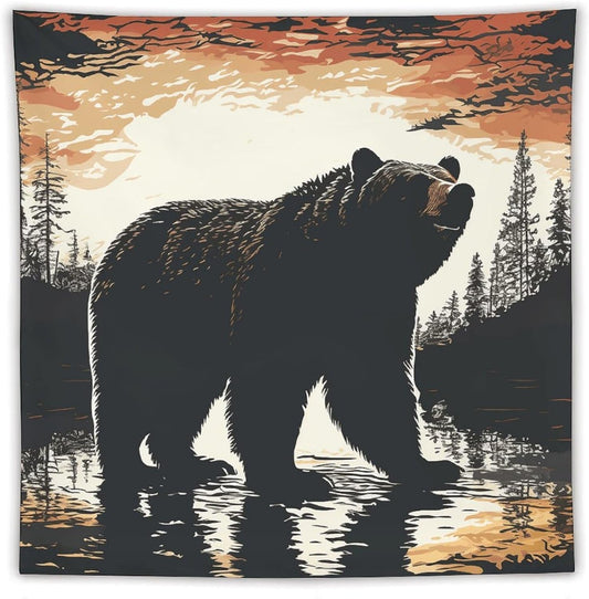 FodPand Bear Silhouette Tapestry Anti-fading Wall Tapestry with Installation Kit Backdrop Banner Multipurpose Aesthetic Tapestries Boho Wall Art Hanging Decorative Blanket 60"x60"