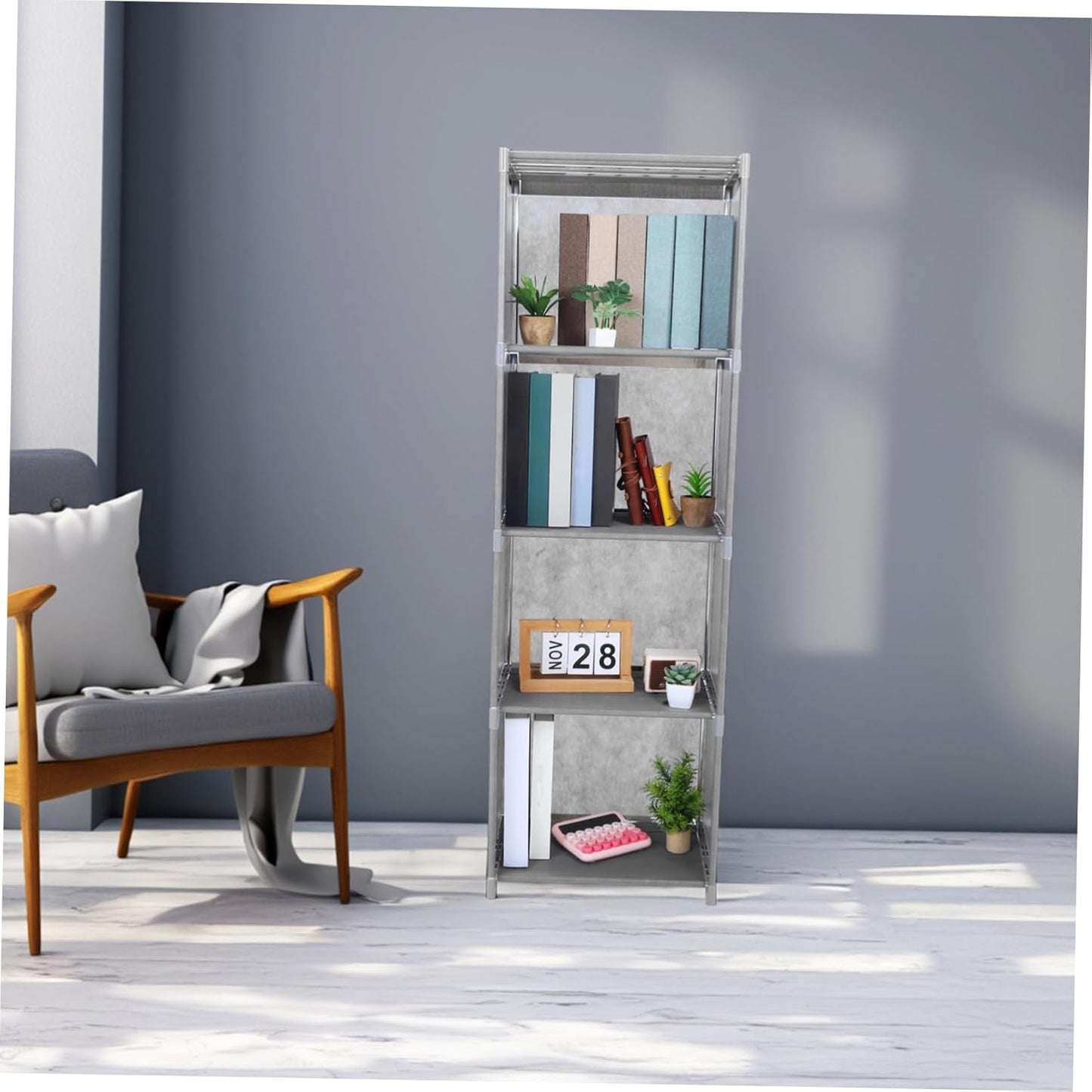 PRETYZOOM Narrow Bookshelf Organizer Multi-Tiered Storage Cabinet for Living Room Bedroom Home Office Sturdy and Easy Assembly Bookcase Finish Layers and Compartments