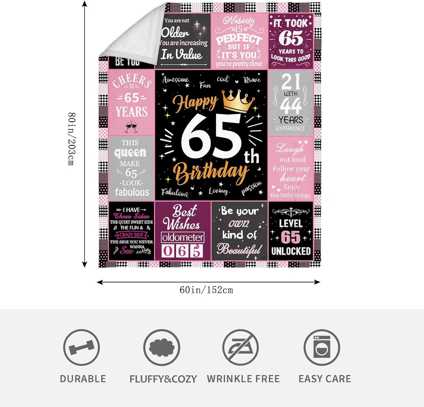 65th Birthday Gifts for Women Blanket, Funny Unique Fleece Throw 60"x80", Best 65 Years Old Birthday Gift Ideas for Mom, Wife, Sister, Friends, Female Birthday Decorations