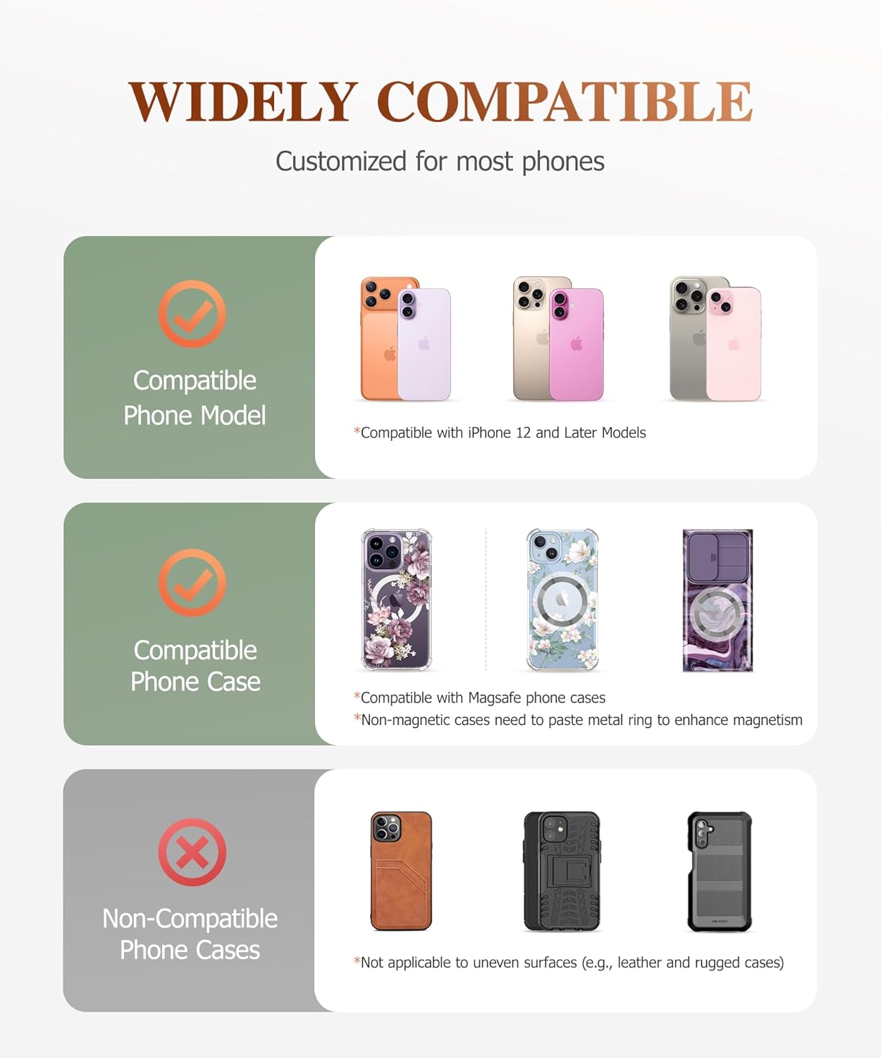 GVIEWIN Magnetic Phone Ring Holder, Compatible with MagSafe Phone Grip with Adjustable Stand, Magnet Phone Ring Kickstand for iPhone 17/16/15/14/13/12 Pro Max Plus Air/Other Phones (Glitter/Silver)