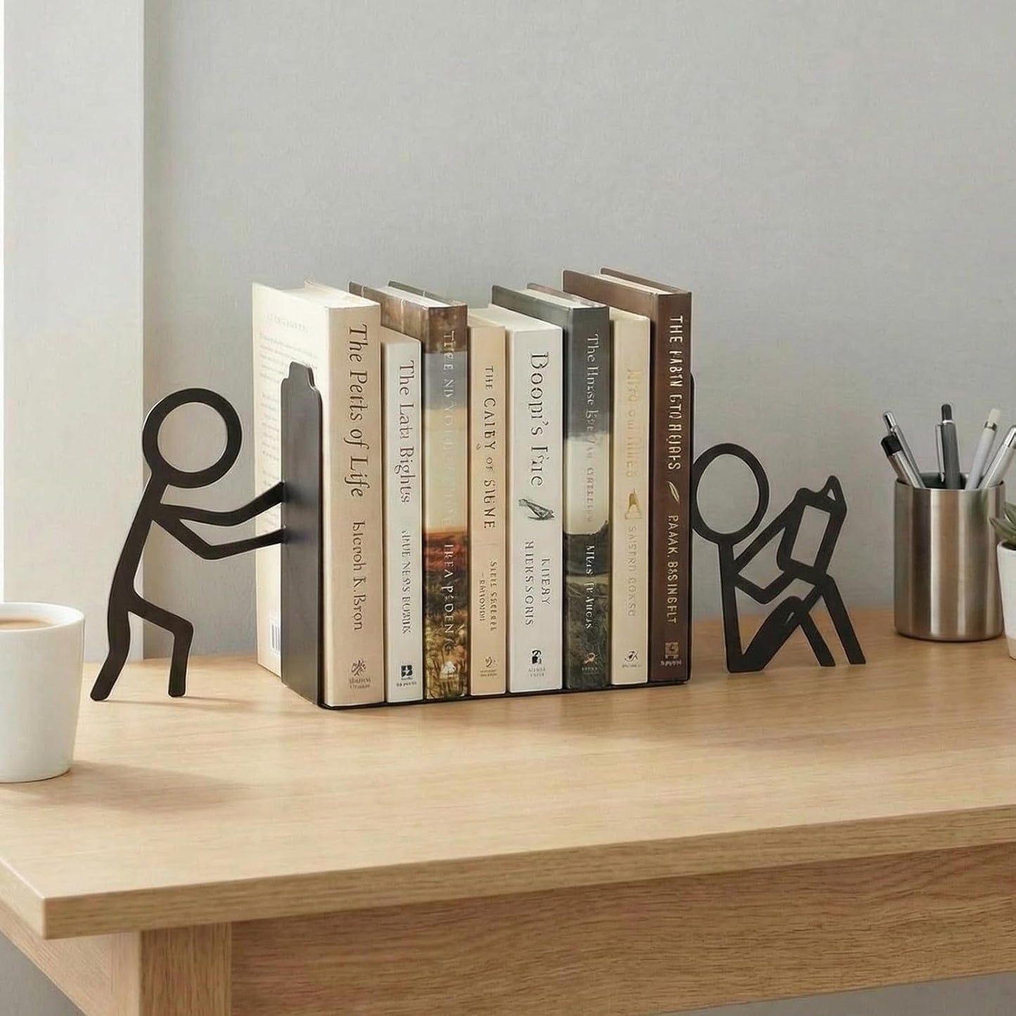 Bookends Decorative Metal Unique Cool Home Desk Bookend Cute Funny Books Ends Reading Decor Bookshelf Decor for Library Office School Livingroom,Ideal Gifts for Book Lovers(Black)