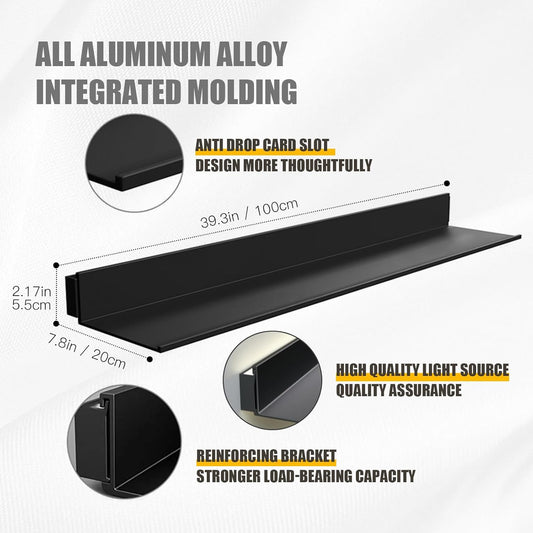 Floating Shelves with LED Lights, 39.3" Full Spectrum Natural Light Metal Wall Mounted Light-Emitting Shelves, Hanging Display Rack Wall Shelf for Livingroom Kitchen Bathroom