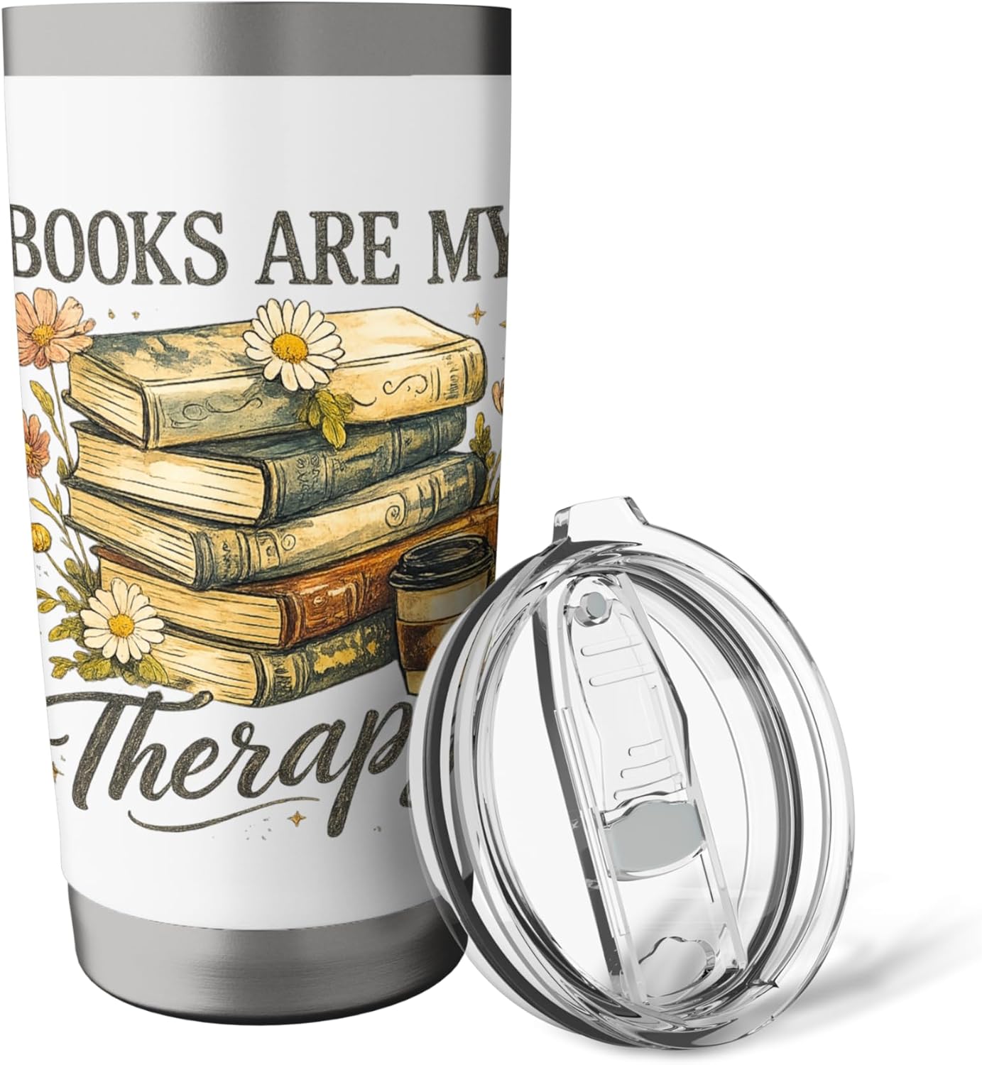 Books Are My Therapy Vintage Book Lover Aesthetic Stainless Steel Insulated Tumbler
