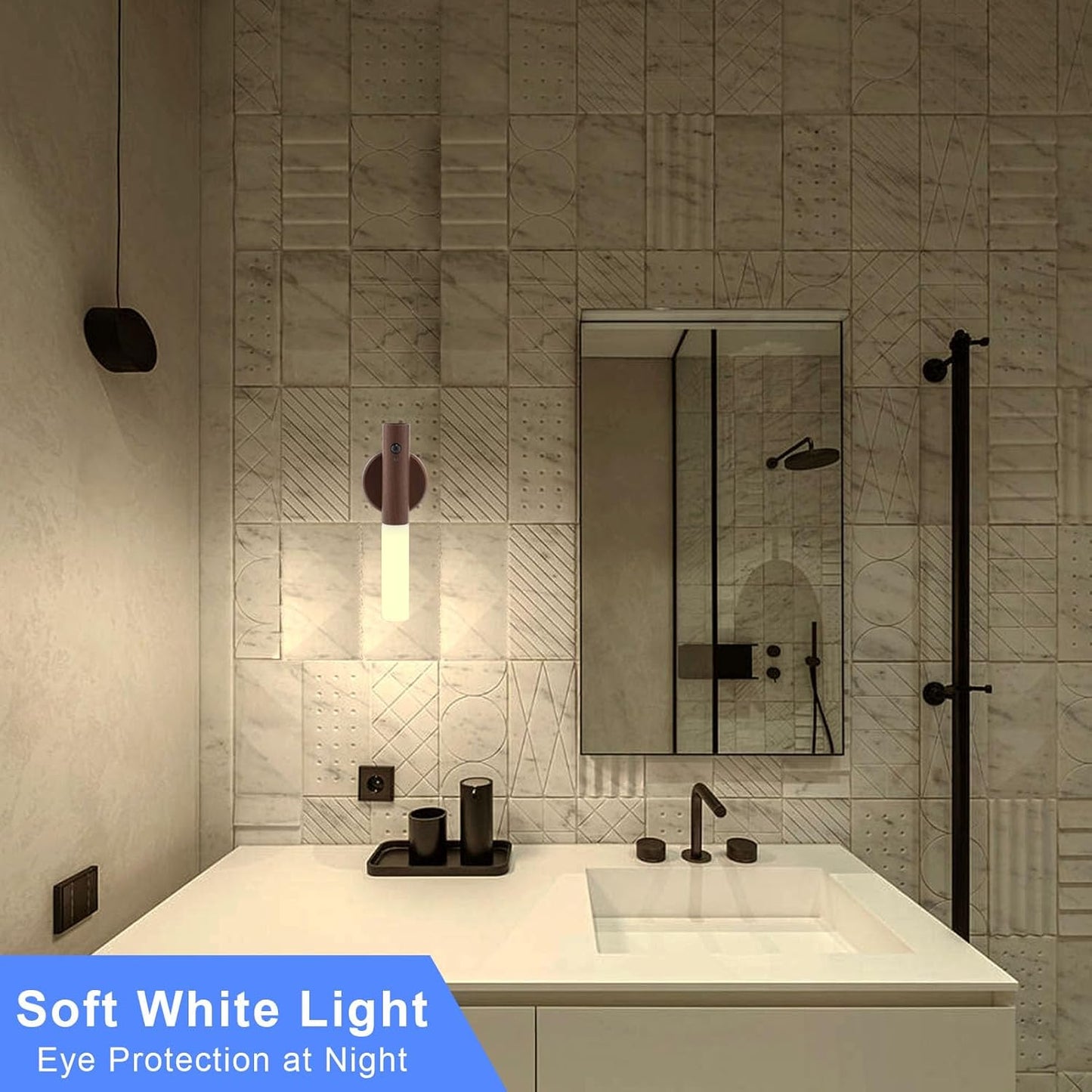 LANDGOO LED Motion Sensor Lights, Set of 2 Battery Operated Stick on Wall Sconces, Rechargeable Lighting for Hallway Stairway, Magnetic 360° Rotation for Indoor Lamps (Black Walnut Wood 2PCS)