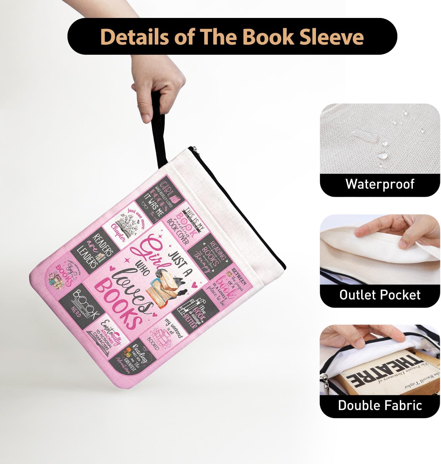 Just a Girl Who Loves Books - Book Lovers Book Cover Gifts for Librarian Teachers with Zipper & Front Pocket, Book Sleeve Gifts for Book Club Bookworm Women Birthday Graduation Reading Day