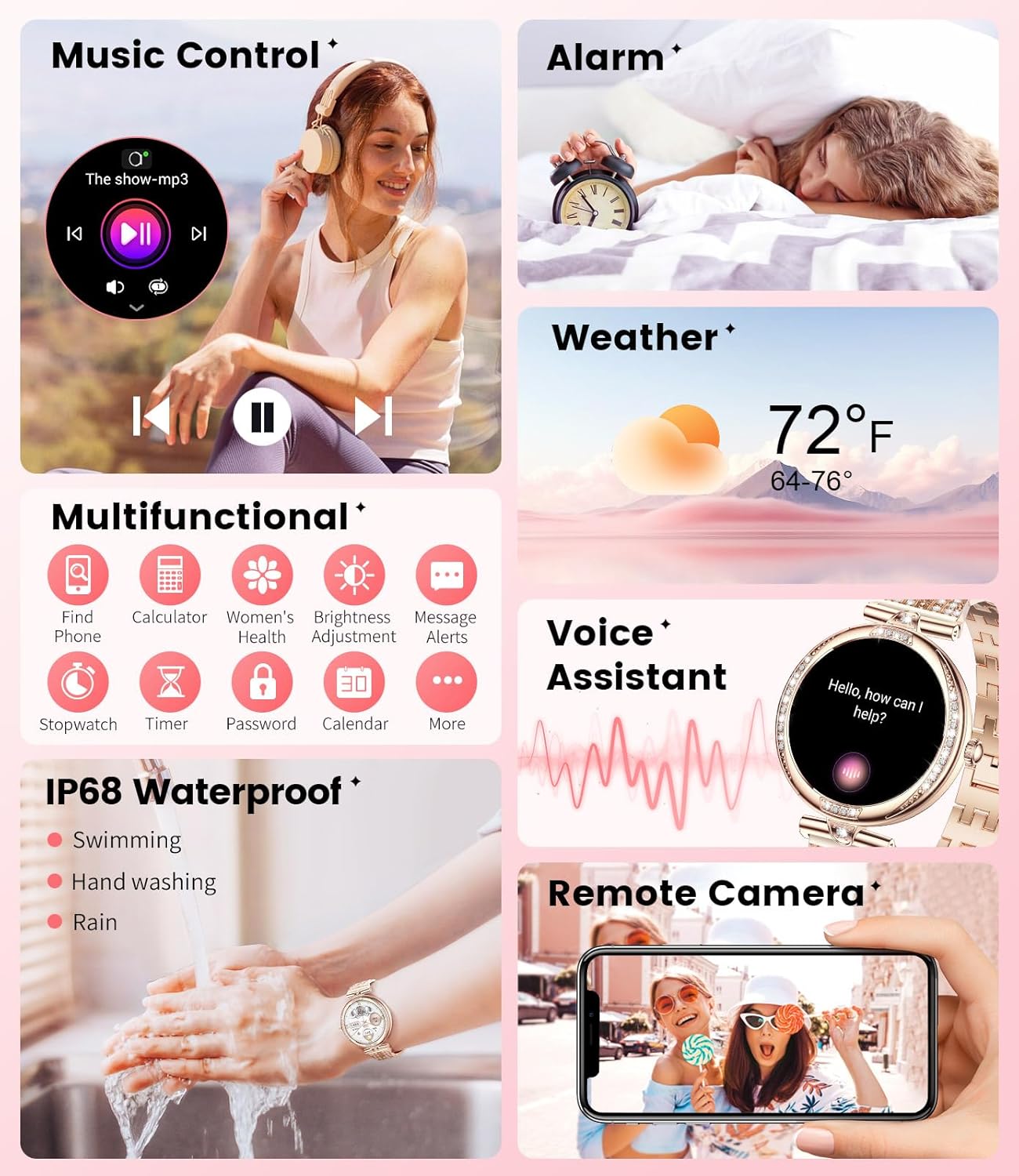 LIGE Smart Watches for Women (Answer/Make Call) with Diamonds，1.19” AMOLED Smartwatch with Heart Rate/SpO2/Sleep Monitor,IP68 Waterproof Fitness Tracker 111 Sport Modes Pedometer for Android iOS,Gold