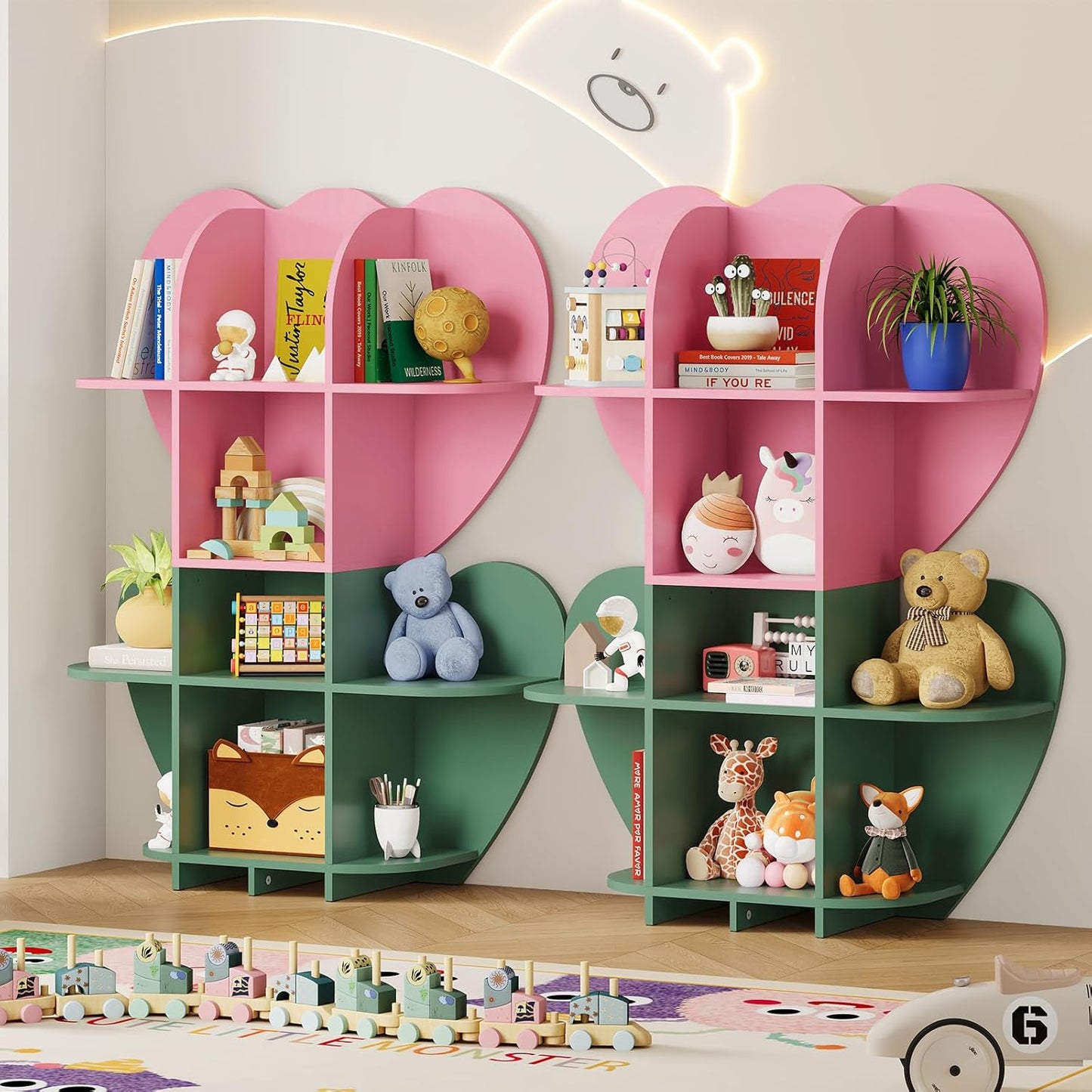 HOOBRO Toy Storage Organizer, Toy Organizers and Storage with 10 Cubbies,Kids Bookshelf and Toy Storage for Books &Toys, Toy Chest Shelf for Playroom, Pink and Green KJ93CW01