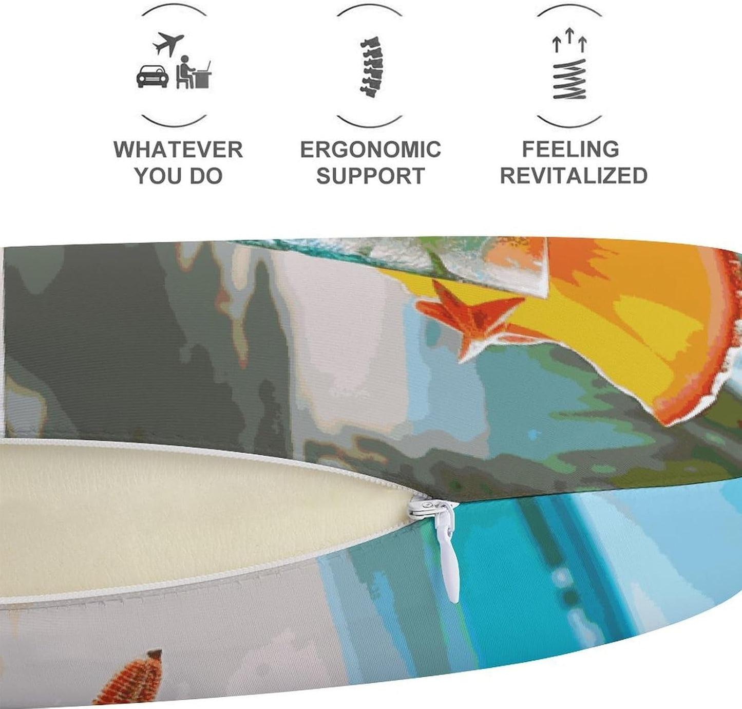 Tropical Cocktail with Starfish Neck Pillow Memory Foam U Shaped Pillows Portable Pillows for Shoulder Travel Head Support Pillow with Concealed Zipper for Airplane Car Home Office