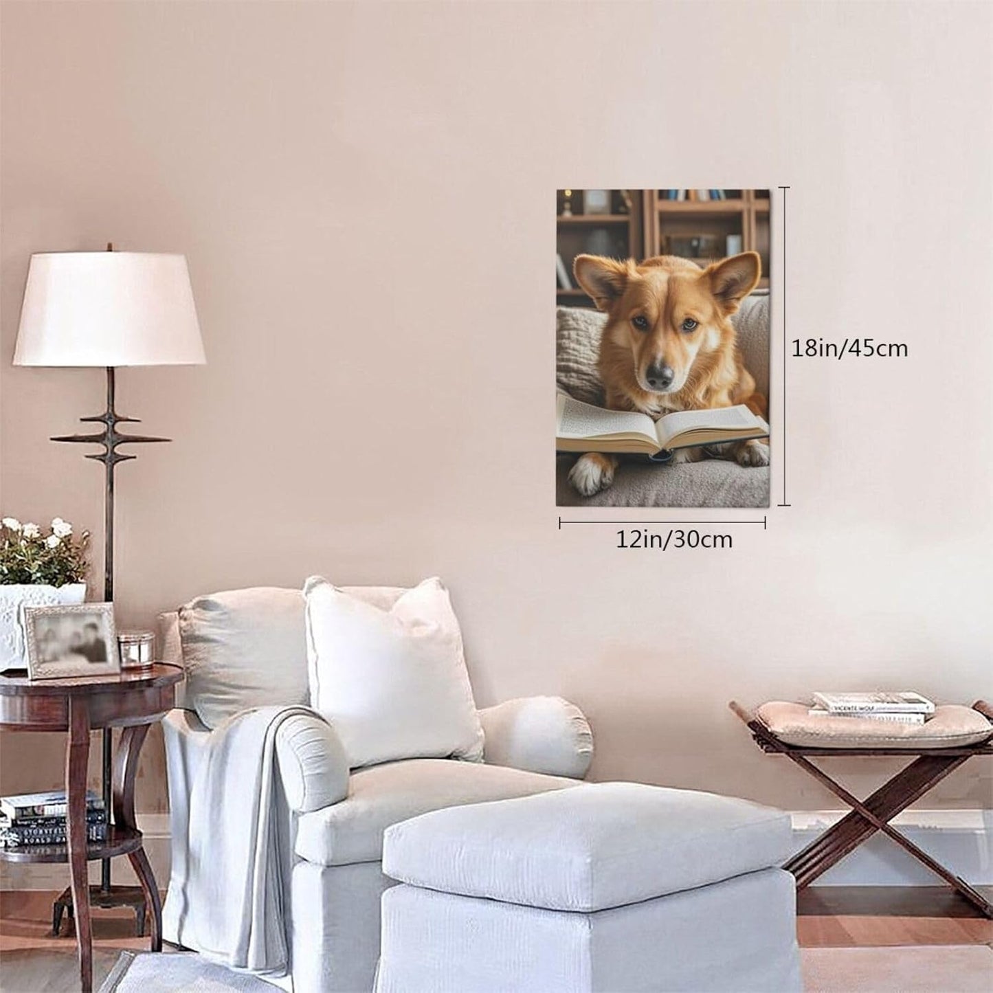 Canvas Wall Art Poster Personalized Pictures Print Reading Dog Wall Pictures Modern Art Canvas Painting Framed Artwork Aesthetic Poster for Living Room Bedroom Office Home Decor 12x18in