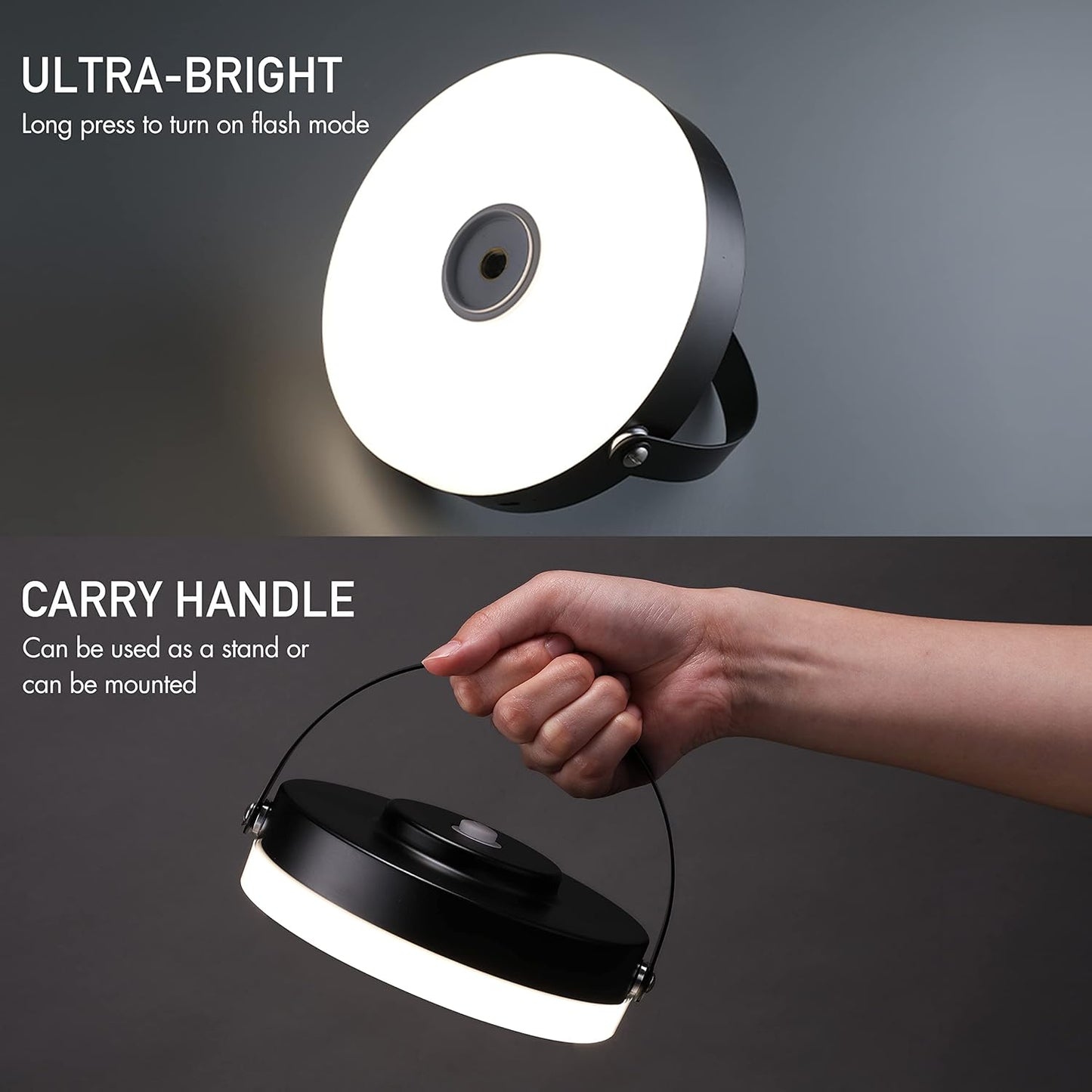 O’Bright Thurlow - Portable LED Lamp for Outdoor/Indoor, Built-in Rechargeable Battery, IP44 Water Resistant, Adjustable Height, Travel Light, Camping Lantern, Patio Table Lamp, Night Lamp, Black