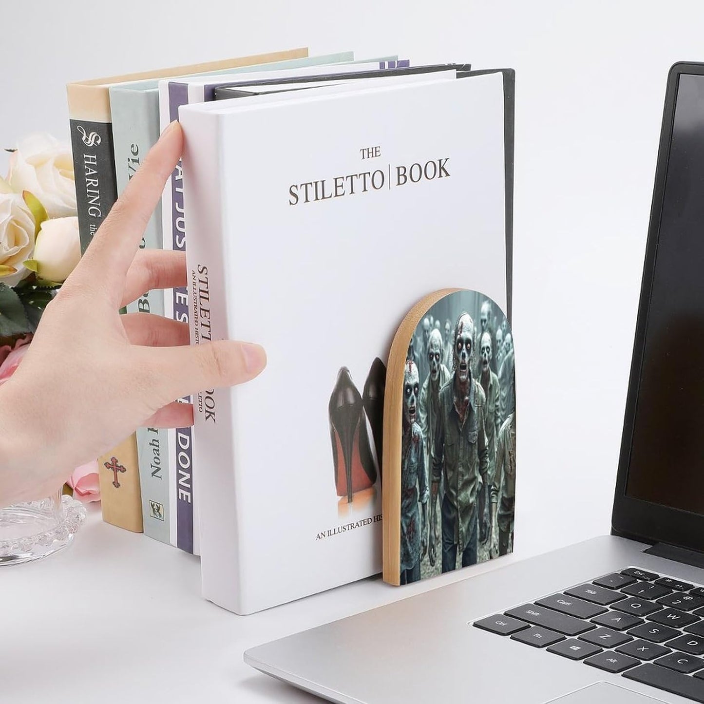 Many Zombie Bookends 1 Pair Heavy Duty Book Ends for Shelves Non-Skid Bookend Supports Wooden Book Holders with Metal Base Desk Organizers Books Storage to Hold Books